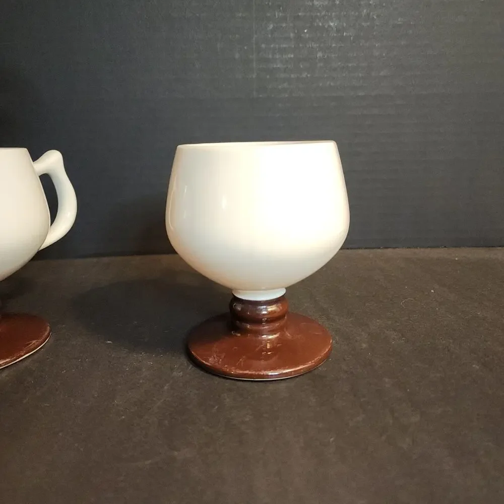 Vtg Hall Footed Pedestal Mug Brown White Restaurant Ware Diner #2274 Qty2